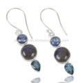 Jarita de Kyanite genuína e azar azul de topázio suíça 925 Streling Sliver Earring